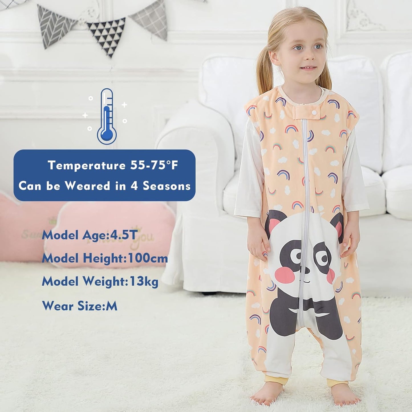 MICHLEY Baby Rainbow Panda Sleeping Sack with Feet Sleeveless Wearable Blanket