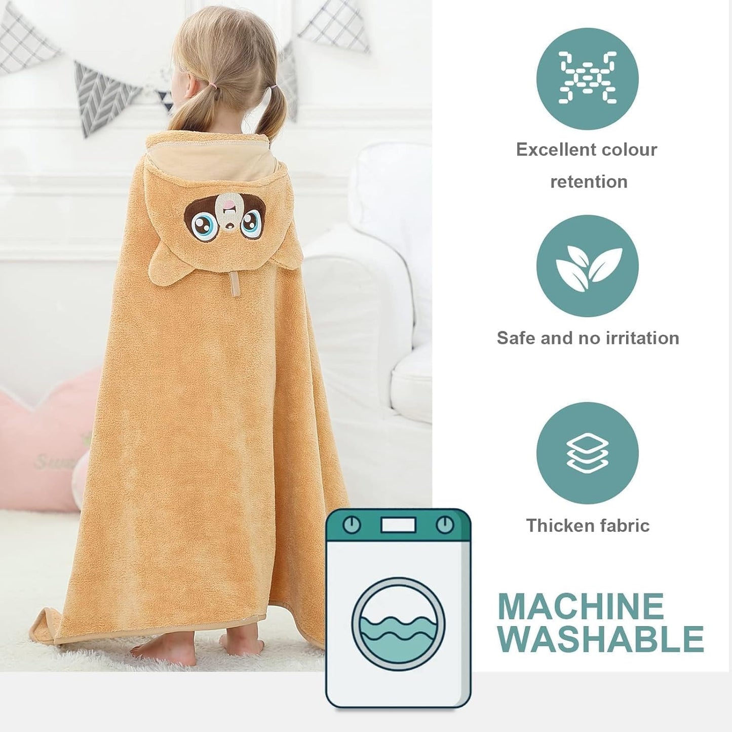 MICHLEY Large Raccoon Hooded Baby Towel Kids Swim Robe 31.5"x53"