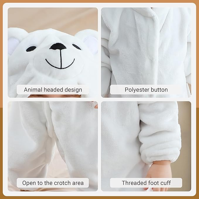 MICHLEY Baby Polar White Bear Hooded Romper Soft Flannel Animal Costume