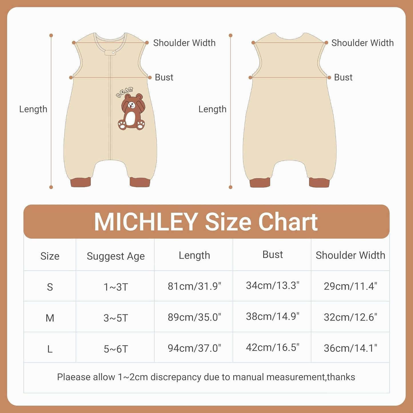 MICHLEY Bear Toddler Sleeveless Sleeping Bag Winter Warm Polyester Wearable Blanket