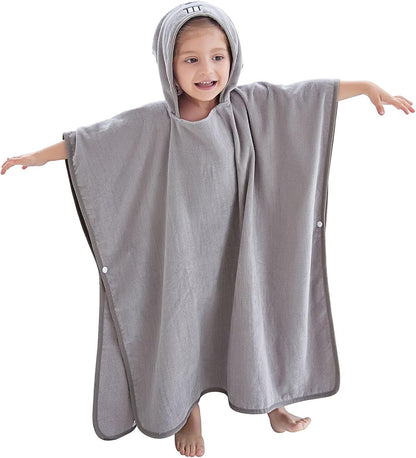 MICHLEY Kids Grey Mouse Hooded Bath Poncho Soft Cotton Towel Cape