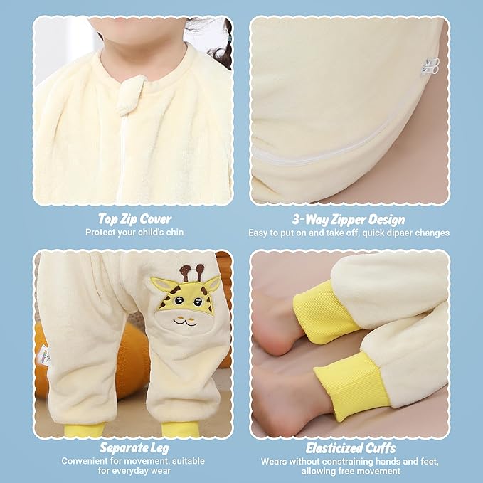 MICHLEY Kids Giraffe Sleeping Bag – Flannel Safari Animal Pajamas with Legs