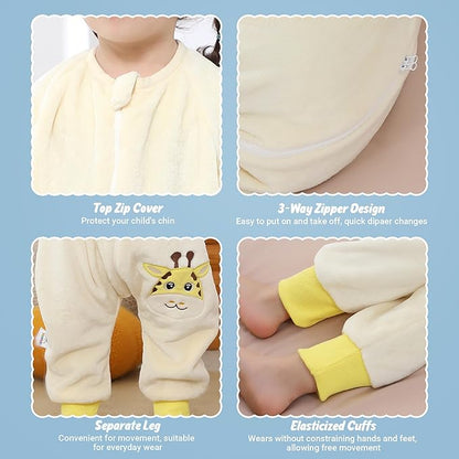 MICHLEY Kids Giraffe Sleeping Bag – Flannel Safari Animal Pajamas with Legs