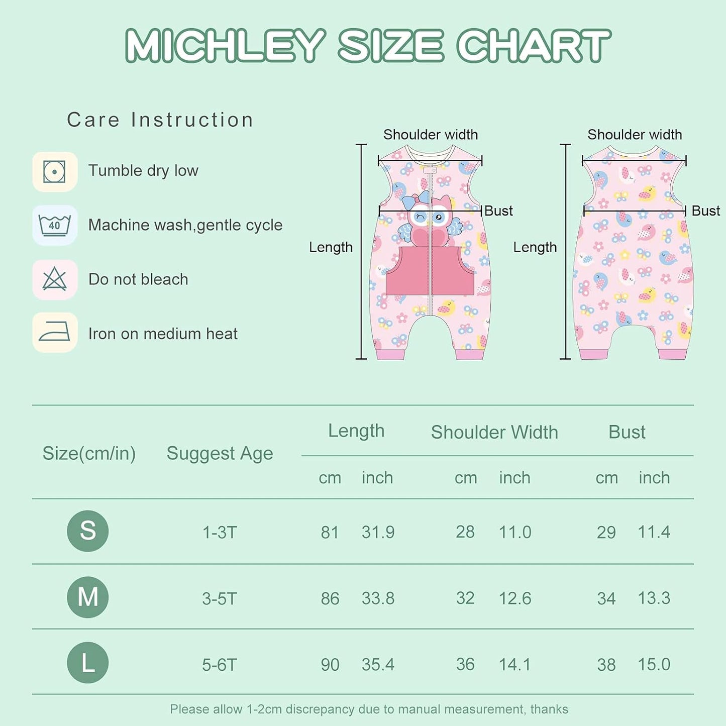 MICHLEY Pink Owl Toddler Wearable Blanket with Feet Winter Sleeveless Sleep Sack