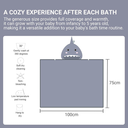 MICHLEY Shark Bamboo Viscose Baby Hooded Towel Ultra-Soft 29.5"x39.5"
