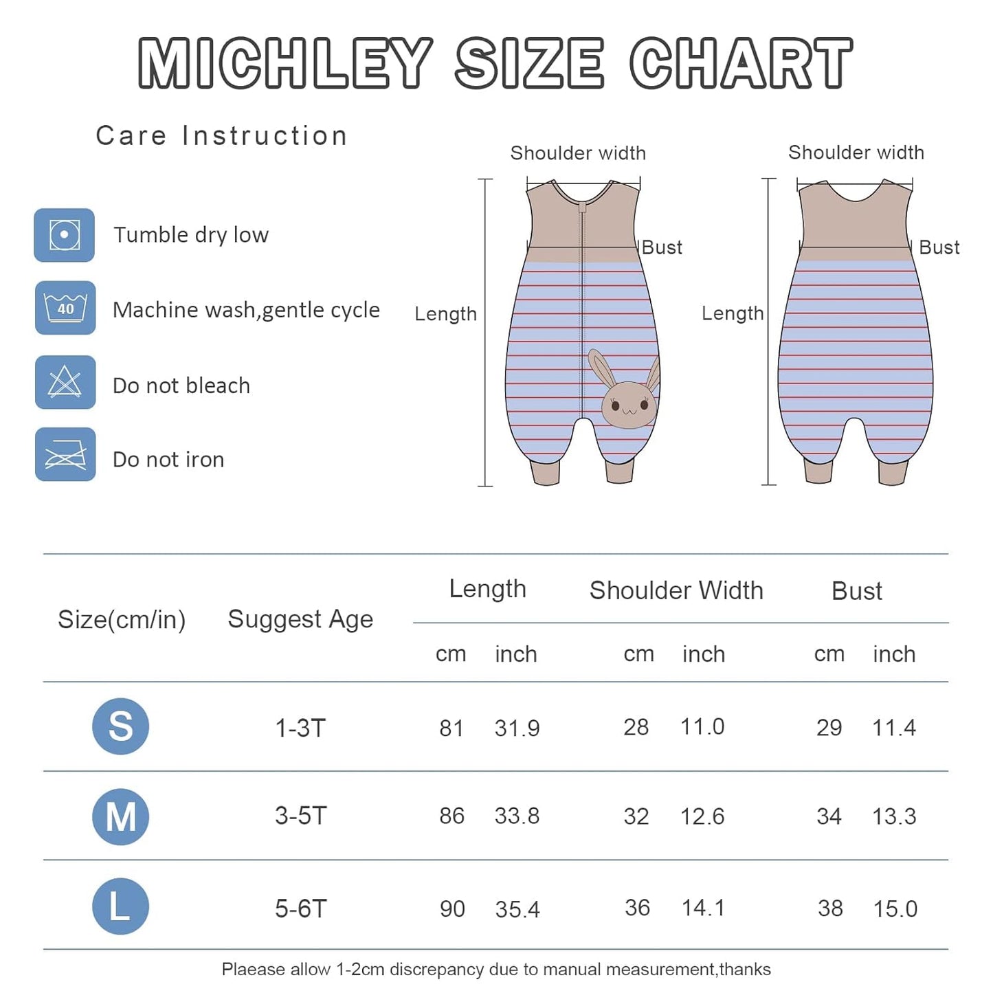 MICHLEY Baby Blue Striped Rabbit Sleeping Sack with Feet Sleeveless Wearable Blanket