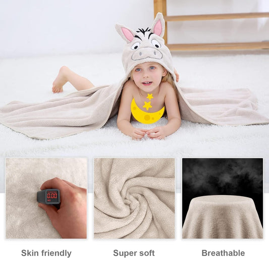 MICHLEY Zebra Hooded Baby Towel Soft Cotton Kids Swim Robe 27.5"x47"