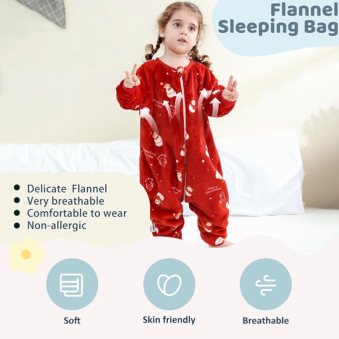 MICHLEY Snowy Red Toddler Flannel Sleeping Sack with Feet