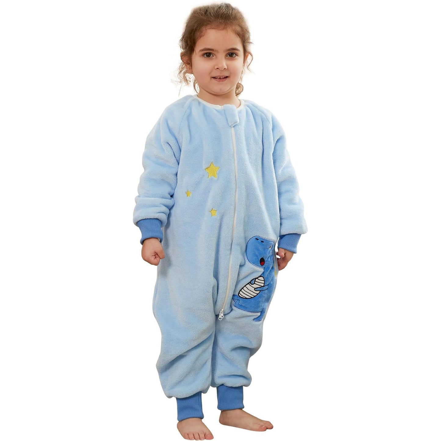 MICHLEY Blue Dinosaur Kids Sleep Bag – Flannel Toddler Pajamas for Play & Cozy Nights