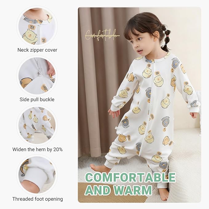 MICHLEY White Bear Toddler Long Sleeve Cotton Sleeping Bag