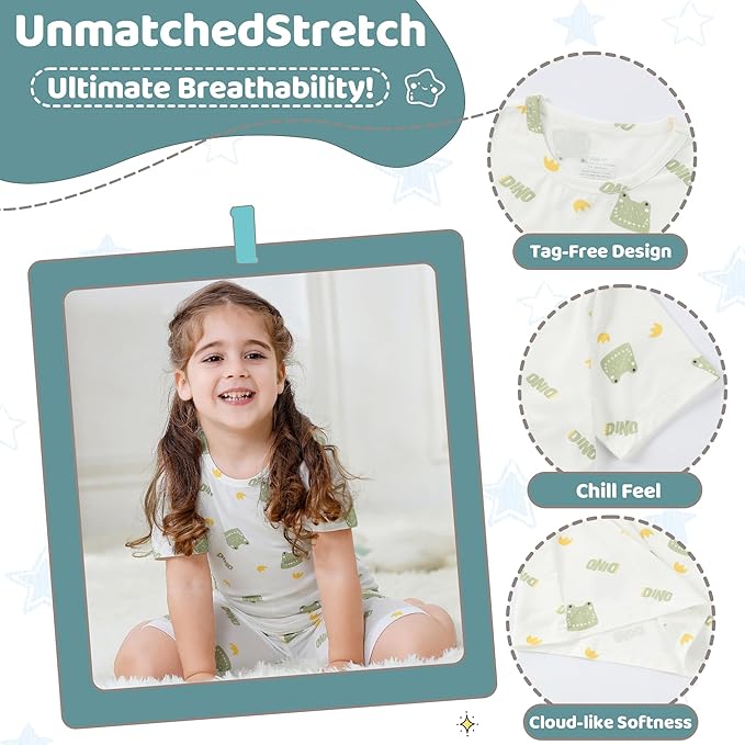 MICHLEY Kids Bamboo Viscose Pajamas Set Soft Stretchy Sleepwear (Frog)