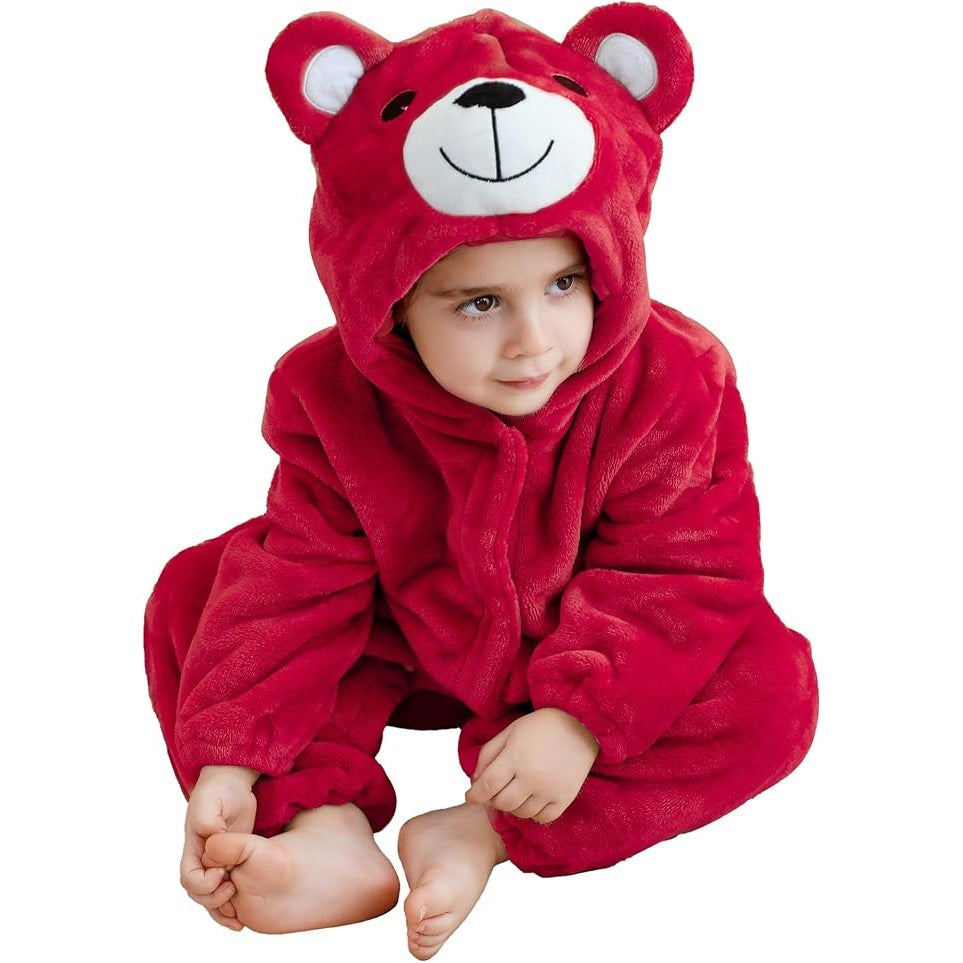 MICHLEY Baby Festive Red Bear Hooded Romper Soft Flannel Animal Costume