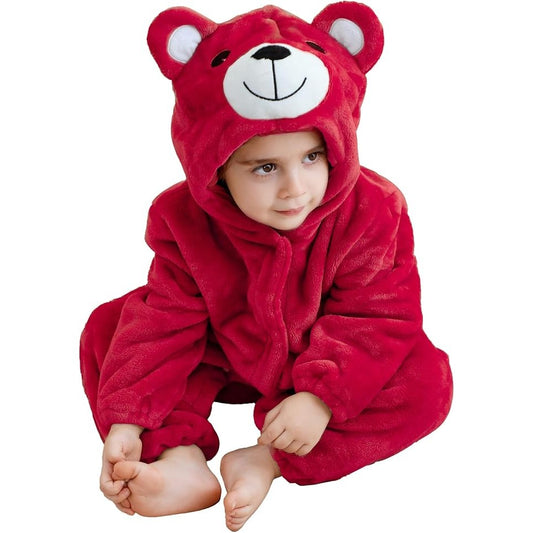 MICHLEY Baby Festive Red Bear Hooded Romper Soft Flannel Animal Costume
