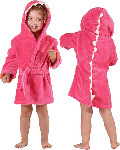 MICHLEY Baby Dinosaur Hooded Bathrobe Soft Cotton Towel Robe
