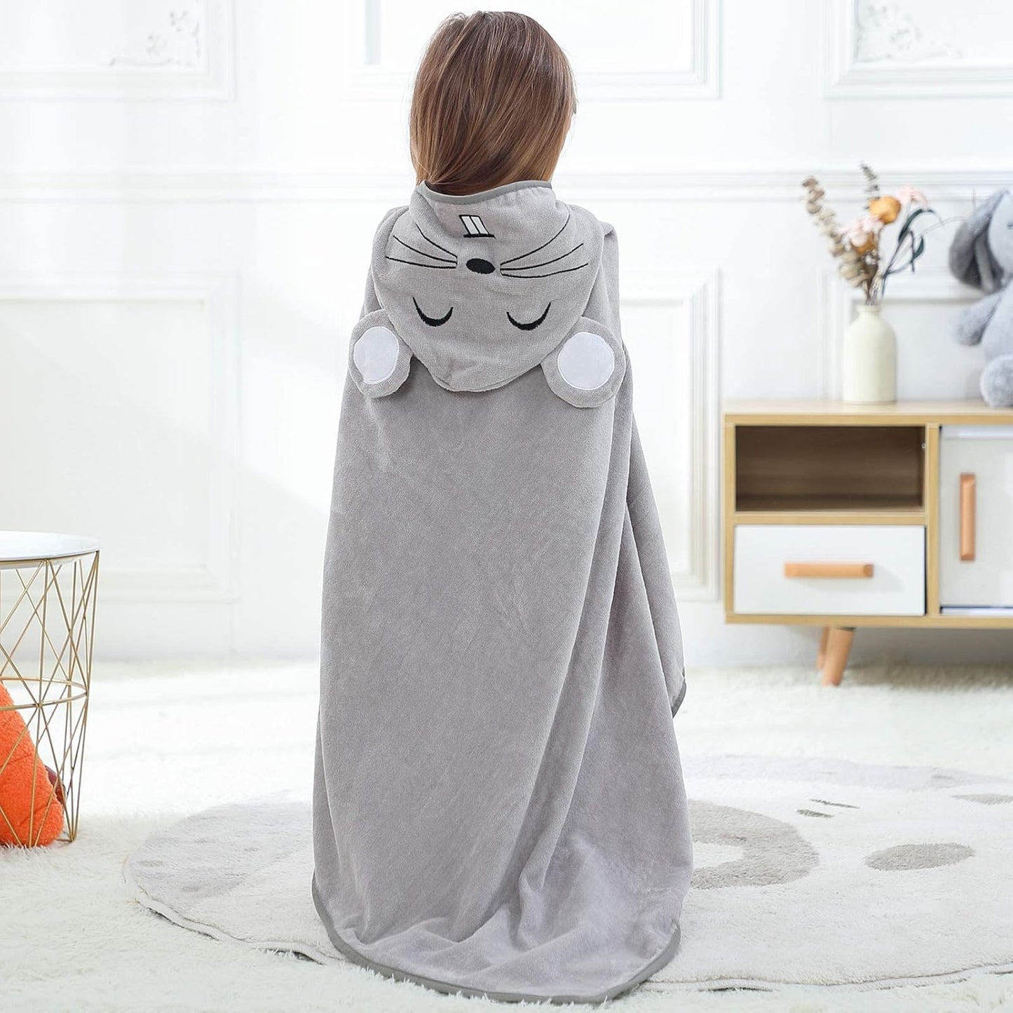 MICHLEY Baby Grey Mouse Hooded Bathrobe Soft Cotton Towel Robe