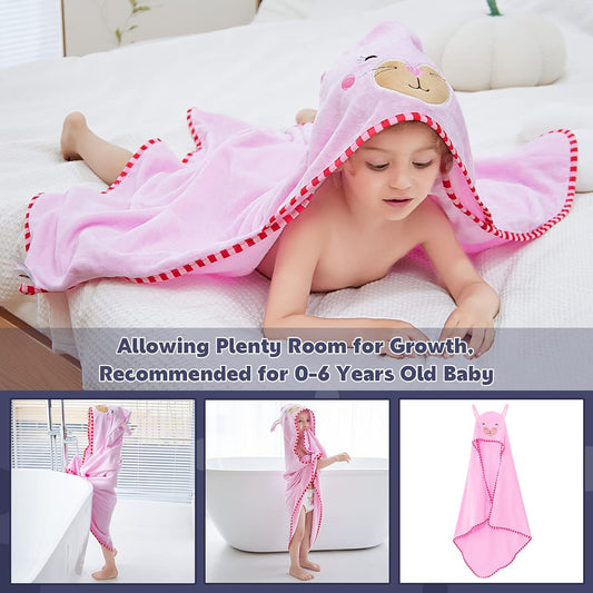 MICHLEY Baby Pink Bunny Hooded Bathrobe Soft Cotton Towel Robe