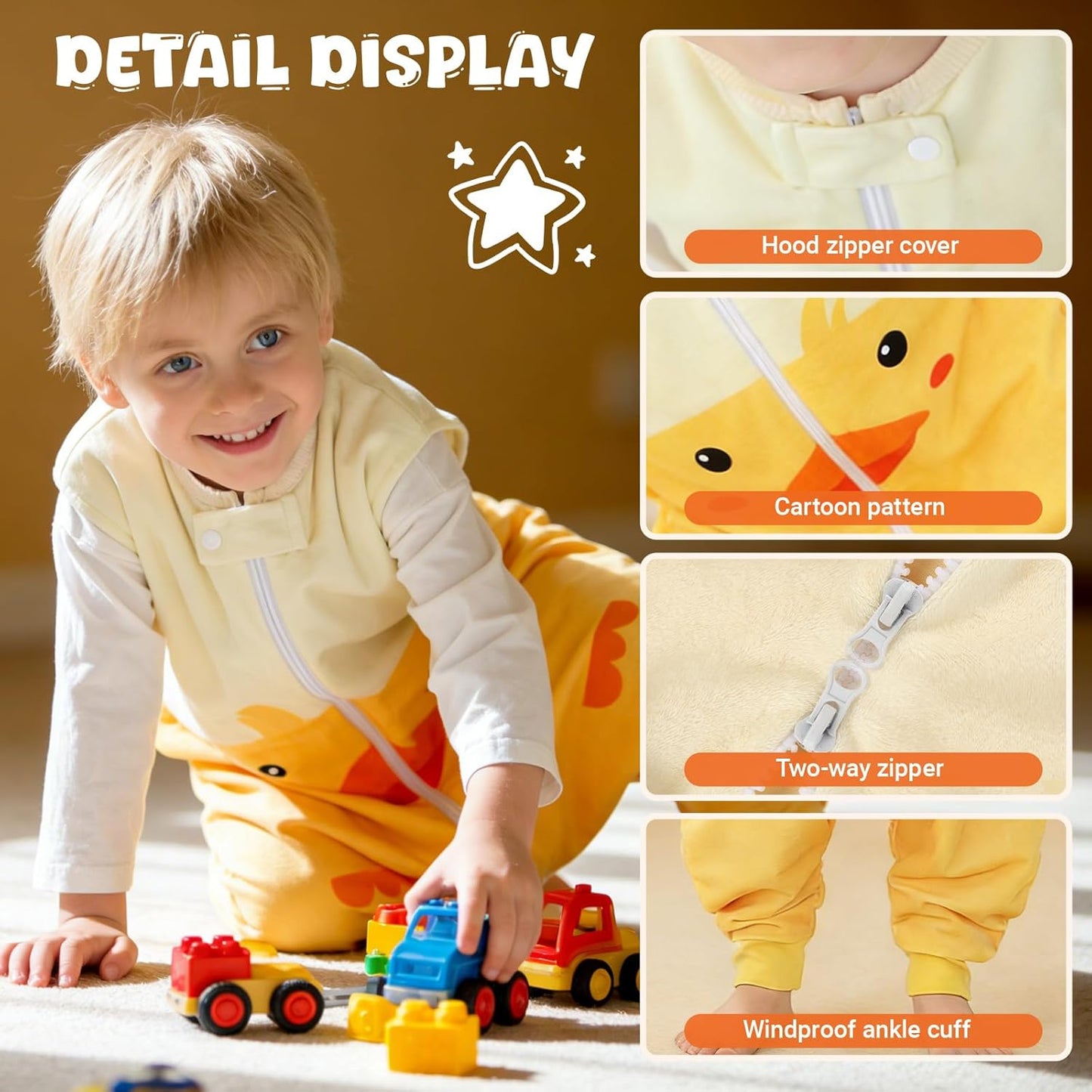 MICHLEY Baby Yellow Duck Sleeping Sack with Feet Wearable Blanket