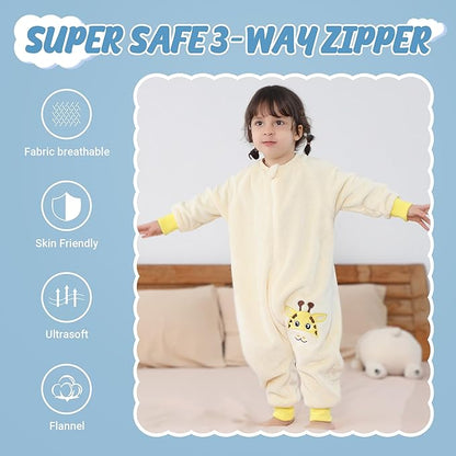 MICHLEY Kids Giraffe Sleeping Bag – Flannel Safari Animal Pajamas with Legs