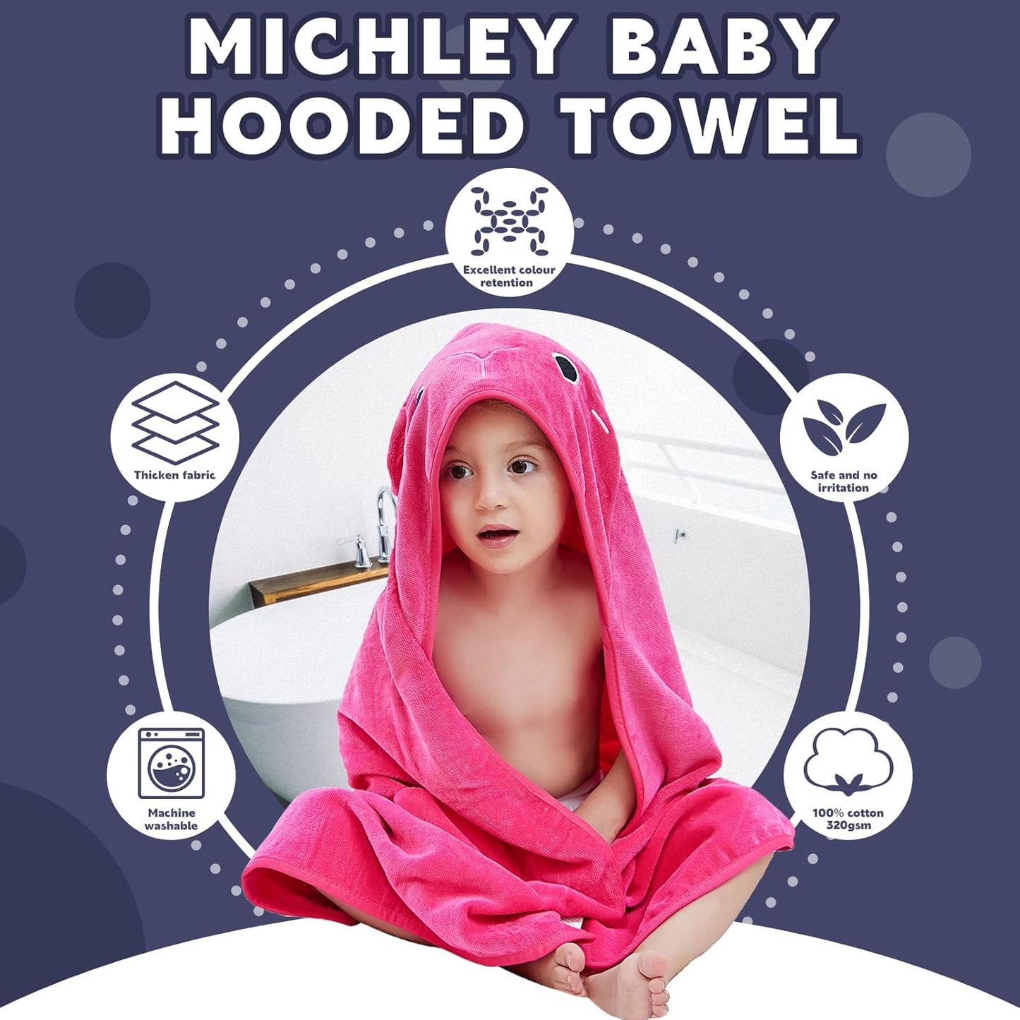 MICHLEY Baby Rose Pink Bunny Hooded Bathrobe Soft Cotton Towel Robe