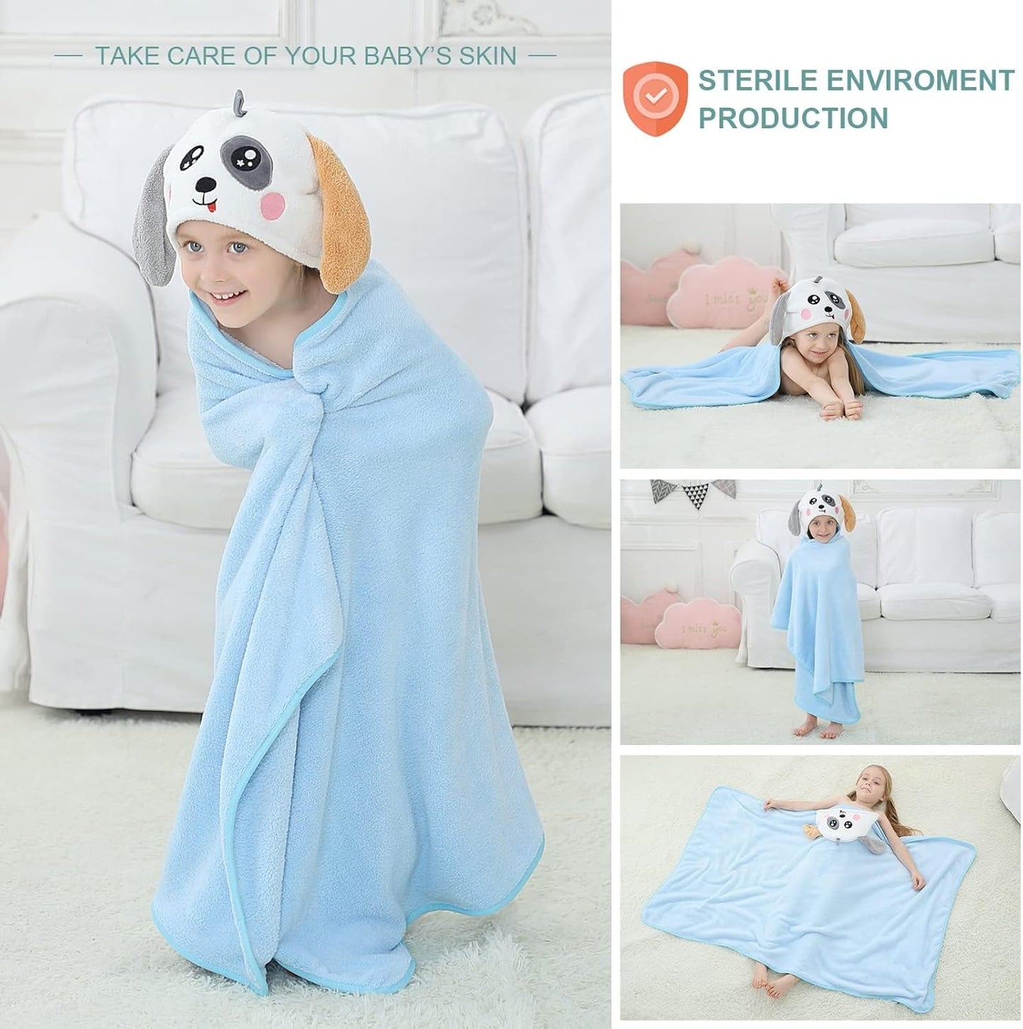 MICHLEY Dog Hooded Baby Towel Soft Cotton Swim Bathrobe 31.5"x53"