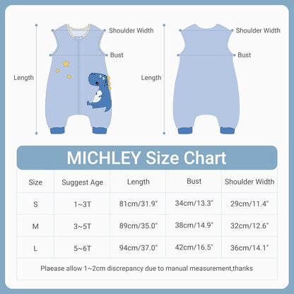 MICHLEY Blue Dinosaur Toddler Sleeveless Sleeping Bag Winter Polyester Wearable Blanket