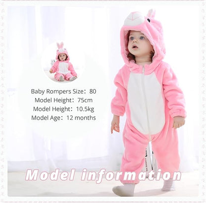 MICHLEY Pink Bunny Baby Costume Winter Flannel Hooded Romper