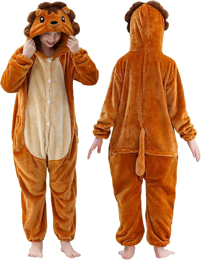 MICHLEY Kids Lion Hooded Romper Flannel Halloween Cosplay Pajamas Costume