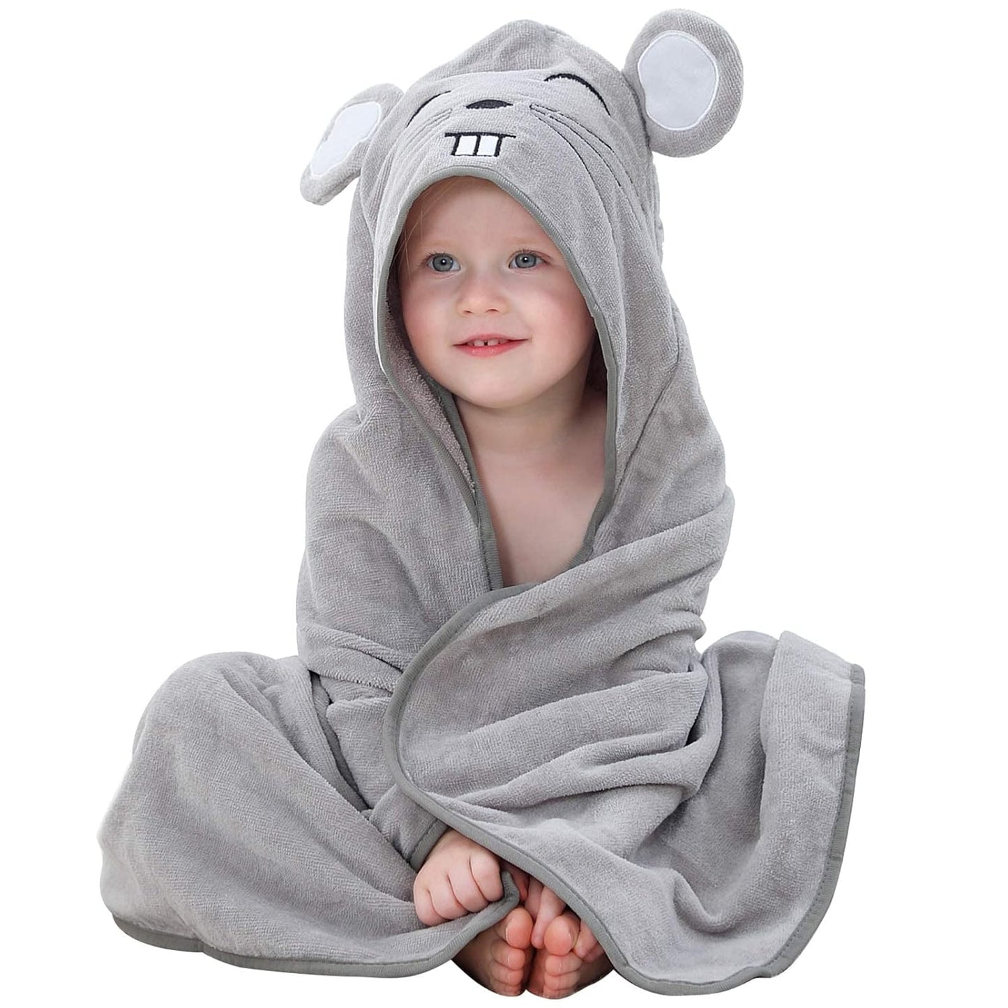 MICHLEY Baby Grey Mouse Hooded Bathrobe Soft Cotton Towel Robe