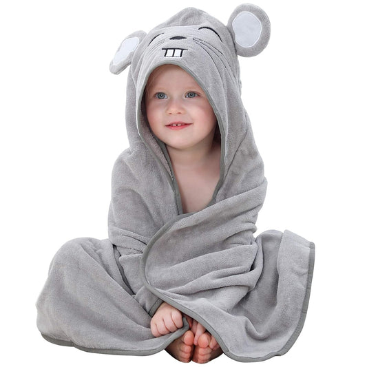 MICHLEY Baby Grey Mouse Hooded Bathrobe Soft Cotton Towel Robe