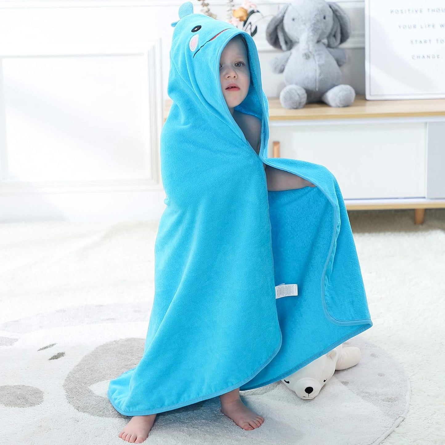MICHLEY Blue Whale Baby Hooded Bath Towel Soft Beach Swimming Cape