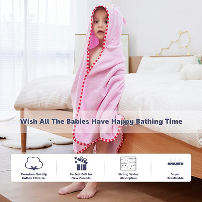 MICHLEY Baby Pink Bunny Hooded Bathrobe Soft Cotton Towel Robe