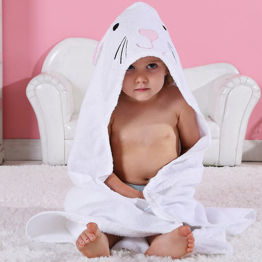 MICHLEY Baby White Bunny Hooded Bathrobe Premium Cotton Towel Robe