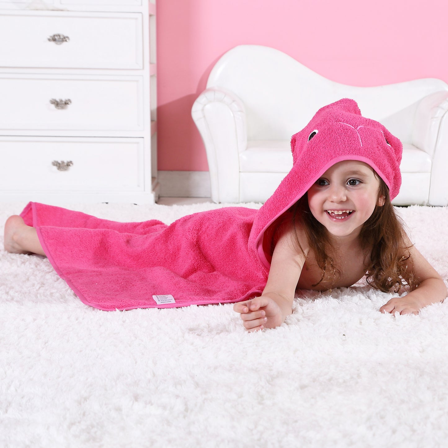 MICHLEY Baby Rose Pink Bunny Hooded Bathrobe Soft Cotton Towel Robe