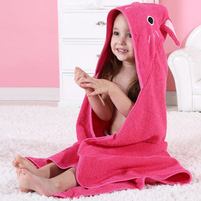 MICHLEY Baby Rose Pink Bunny Hooded Bathrobe Soft Cotton Towel Robe