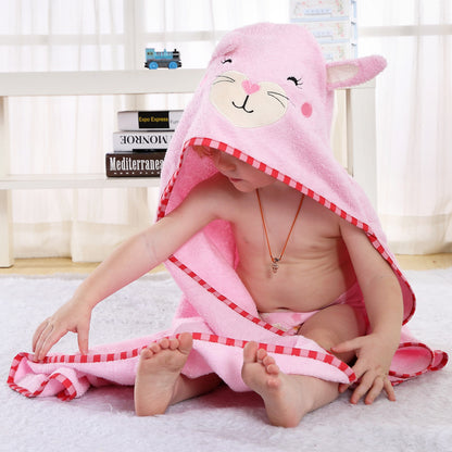 MICHLEY Baby Pink Bunny Hooded Bathrobe Soft Cotton Towel Robe