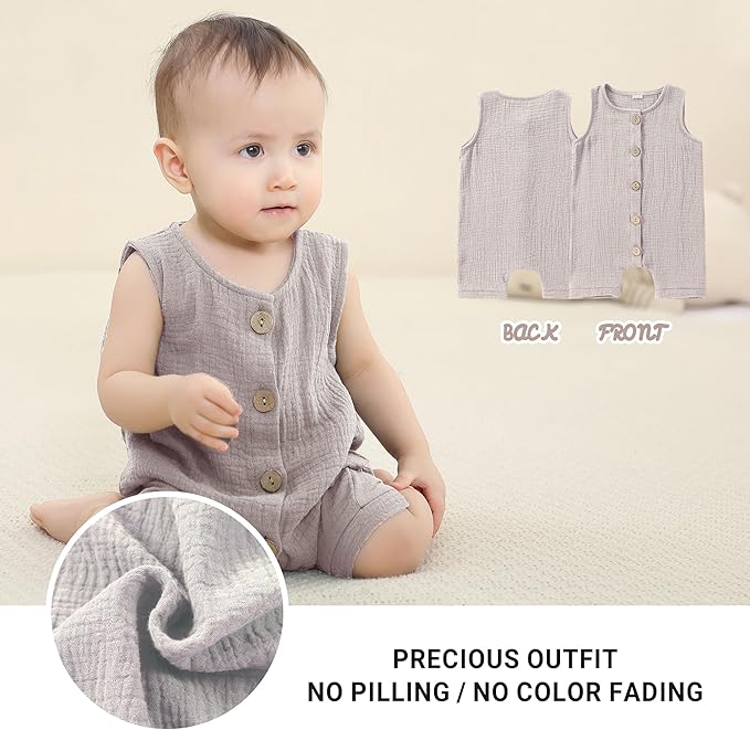 MICHLEY Baby Sleeveless Summer Cotton Romper Unisex Toddler Jumpsuit (Coffee)