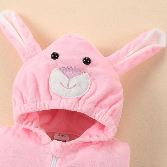 MICHLEY Baby Sleeveless Pink Rabbit Animal Hooded Romper Easter Costume 0-24M