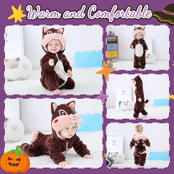 MICHLEY Squirrel Baby Costume Winter Flannel Hooded Romper