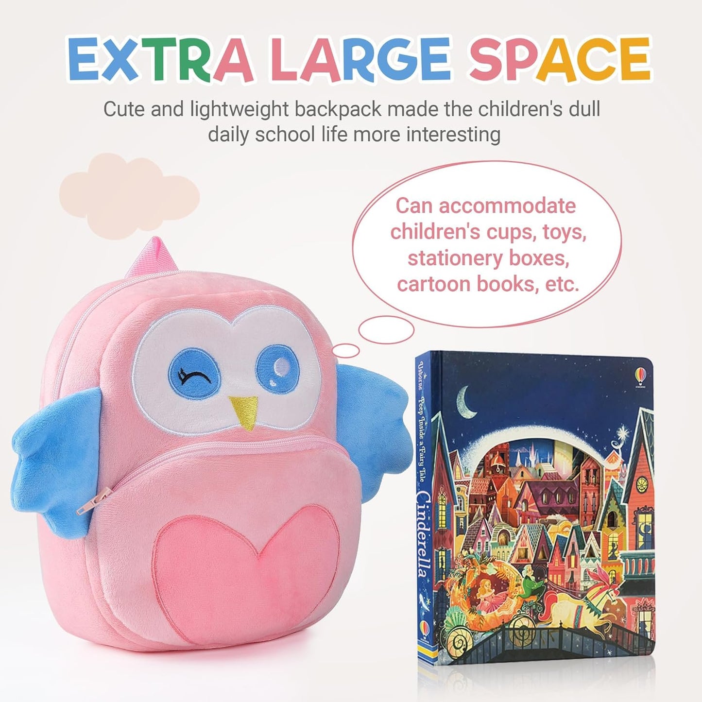 MICHLEY Kids Pink Owl Plush Animal Backpack Soft Kindergarten School Bag