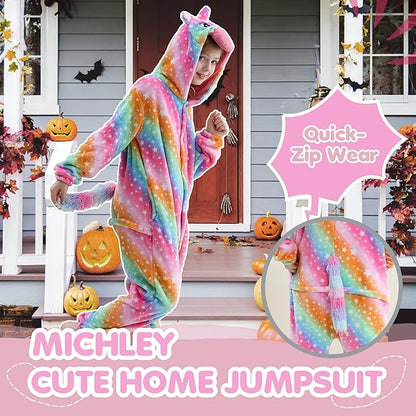 MICHLEY Kids Rainbow Unicorn Star Print Flannel Halloween Cosplay Pajamas