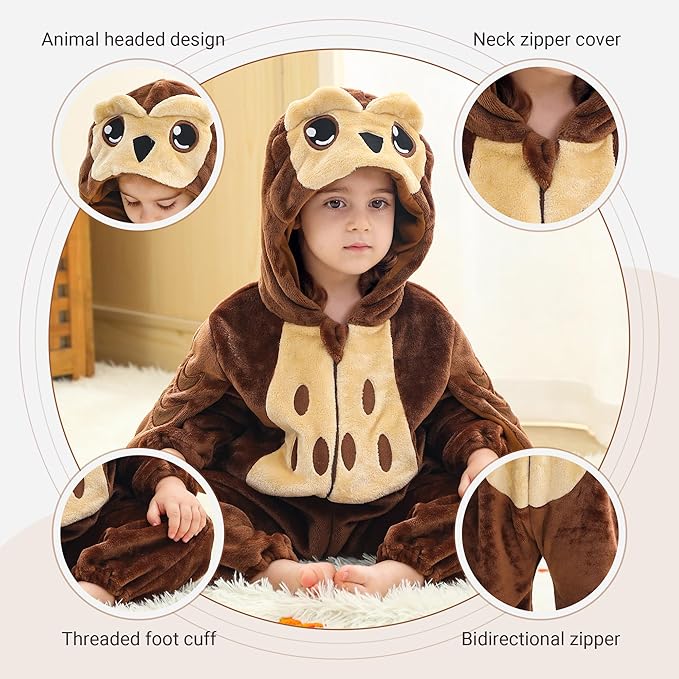 MICHLEY Baby Brown Owl Hooded Romper Soft Flannel Forest Owl Costume