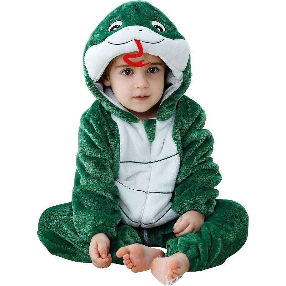 MICHLEY Baby Deep Green Snake Hooded Romper Soft Flannel Animal Costume