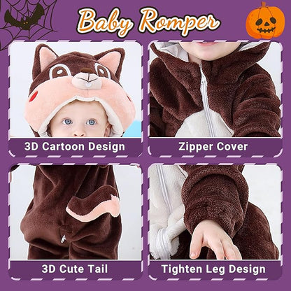 MICHLEY Squirrel Baby Costume Winter Flannel Hooded Romper
