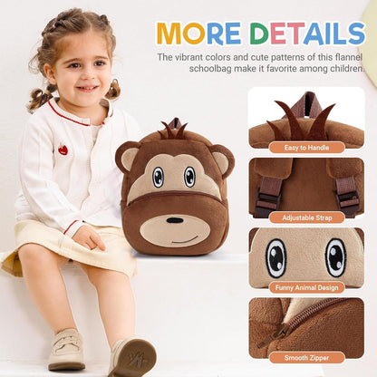 MICHLEY Kids Monkey Plush Animal Backpack Soft Kindergarten School Bag