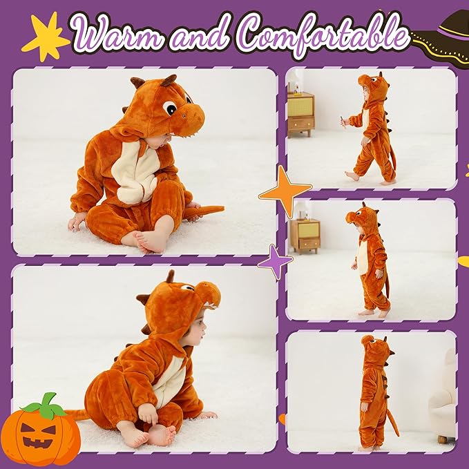 MICHLEY Orange Dragon Baby Costume Winter Flannel Hooded Romper