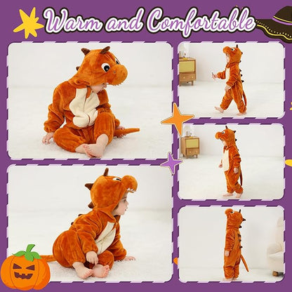 MICHLEY Orange Dragon Baby Costume Winter Flannel Hooded Romper