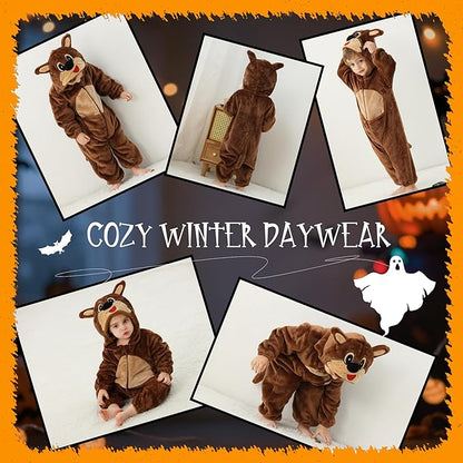 MICHLEY Baby Brown Kangaroo Hooded Romper Flannel Animal Costume