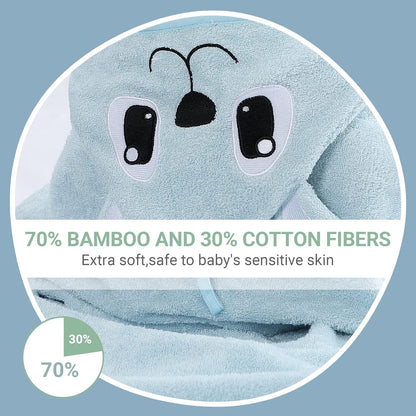 MICHLEY Blue Bear Bamboo Viscose Baby Hooded Towel Ultra-Soft