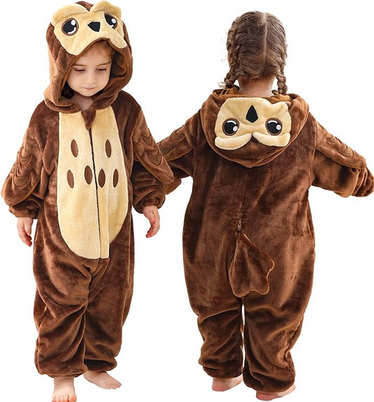 MICHLEY Baby Brown Owl Hooded Romper Soft Flannel Forest Owl Costume