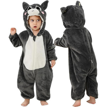 MICHLEY Baby Grey Cat Hooded Romper Flannel Kitten Costume